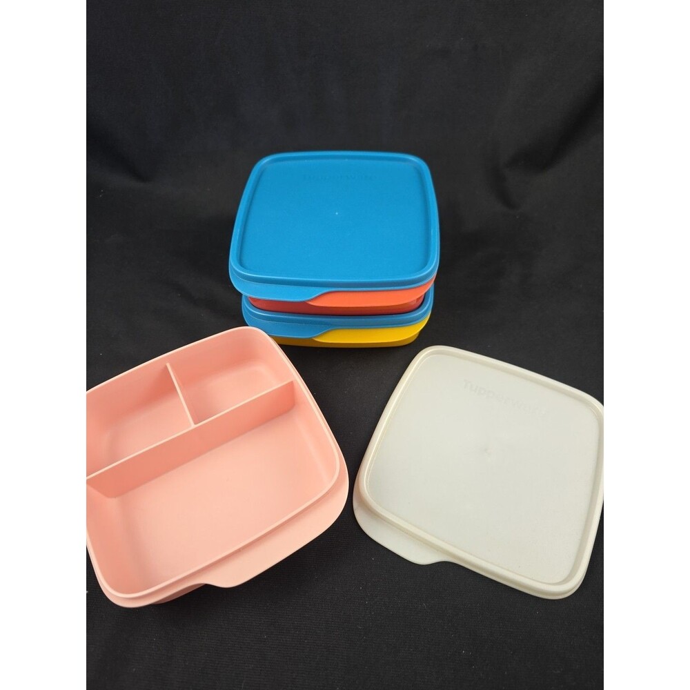 New Tupperware  Divided Food Containers Set of 3 With Lids Pink Yellow Orange